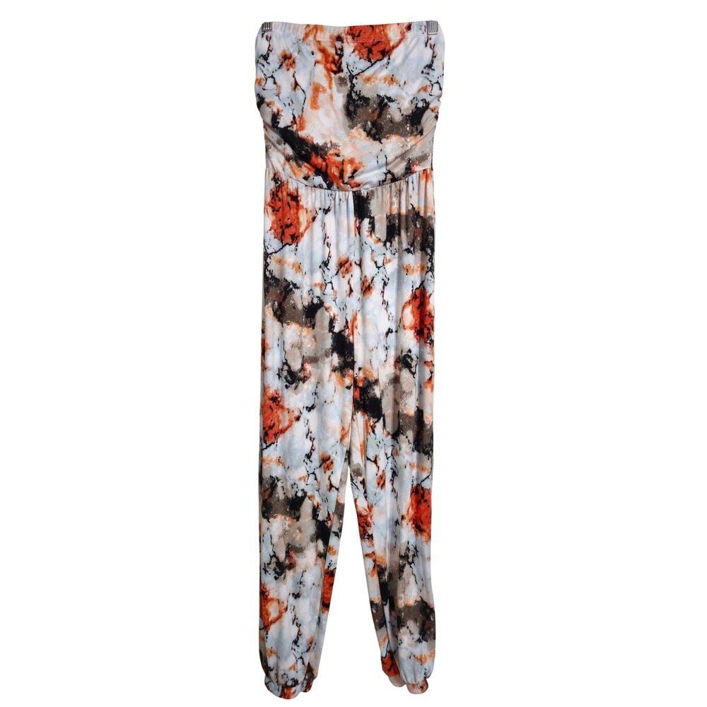 Almost Famous Orange Black Marble Tie Dye Strapless Tube Top Jumpsuit M